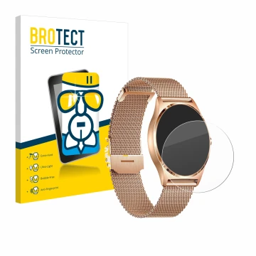 Vorderseite einer Produktverpackung mit dem Markenlogo BROTECT. Daneben ist das Gerät Xcoast X-Watch Joli XC Pro mit dem zugeh