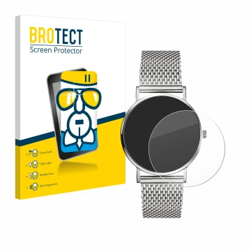 Vorderseite einer Produktverpackung mit dem Markenlogo BROTECT. Daneben ist das Gerät Liebeskind New Case Mesh (34 mm) mit dem