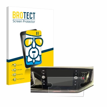Vorderseite einer Produktverpackung mit dem Markenlogo BROTECT. Daneben ist das Gerät Volkswagen Polo VI Ready 2 Discover 8