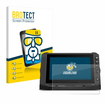 Vorderseite einer Produktverpackung mit dem Markenlogo BROTECT. Daneben ist das Gerät Lowrance Elite FS 9 mit dem zugehörigen 
