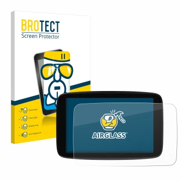 Vorderseite einer Produktverpackung mit dem Markenlogo BROTECT. Daneben ist das Gerät TomTom GO Superior 7