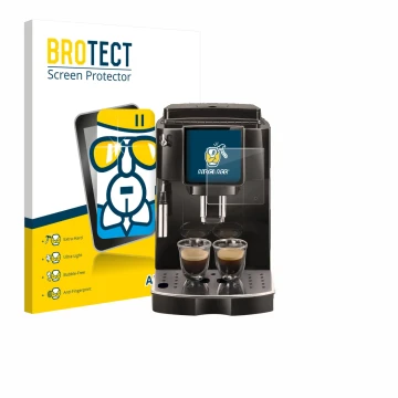 Vorderseite einer Produktverpackung mit dem Markenlogo BROTECT. Daneben ist das Gerät DeLonghi Magnifica Start ECAM222.60 mit 