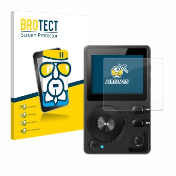 Vorderseite einer Produktverpackung mit dem Markenlogo BROTECT. Daneben ist das Gerät Hifi Walker H2 mit dem zugehörigen Displ