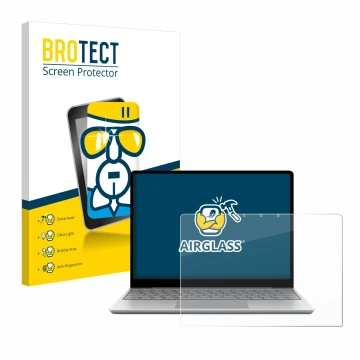 Vorderseite einer Produktverpackung mit dem Markenlogo BROTECT. Daneben ist das Gerät Microsoft Surface Laptop Go 3 Business m