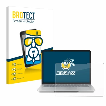 Vorderseite einer Produktverpackung mit dem Markenlogo BROTECT. Daneben ist das Gerät Microsoft Surface Laptop Studio 2 mit de