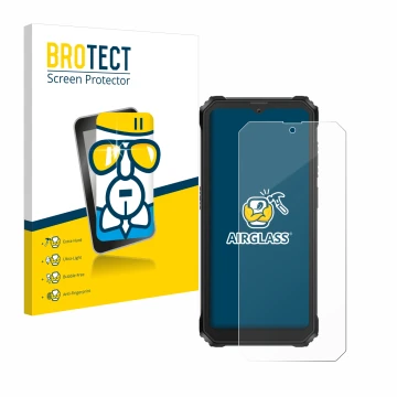 Vorderseite einer Produktverpackung mit dem Markenlogo BROTECT. Daneben ist das Gerät Blackview BV6200 mit dem zugehörigen Dis