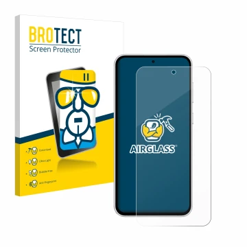 Vorderseite einer Produktverpackung mit dem Markenlogo BROTECT. Daneben ist das Gerät Samsung Galaxy S23 FE mit dem zugehörige