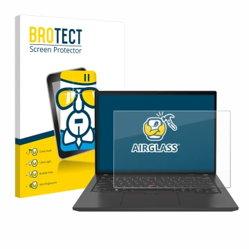 Vorderseite einer Produktverpackung mit dem Markenlogo BROTECT. Daneben ist das Gerät Lenovo ThinkPad T16 Gen 3 mit dem zugehö