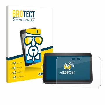 Vorderseite einer Produktverpackung mit dem Markenlogo BROTECT. Daneben ist das Gerät Amazon Echo Show 8 2023 (3. Gen.) mit de