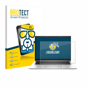 Vorderseite einer Produktverpackung mit dem Markenlogo BROTECT. Daneben ist das Gerät HP EliteBook 845 G10 mit dem zugehörigen
