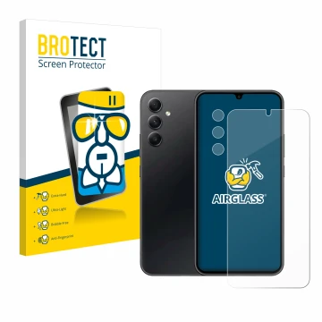 Vorderseite einer Produktverpackung mit dem Markenlogo BROTECT. Daneben ist das Gerät Samsung Galaxy A34 5G Enterprise Edition