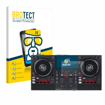 Vorderseite einer Produktverpackung mit dem Markenlogo BROTECT. Daneben ist das Gerät Numark Mixstream Pro+ mit dem zugehörige