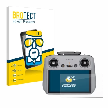 Vorderseite einer Produktverpackung mit dem Markenlogo BROTECT. Daneben ist das Gerät DJI RC 2 mit dem zugehörigen Displayschu