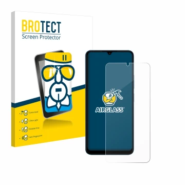 Vorderseite einer Produktverpackung mit dem Markenlogo BROTECT. Daneben ist das Gerät Xiaomi Redmi 13C mit dem zugehörigen Dis