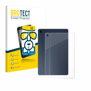 Vorderseite einer Produktverpackung mit dem Markenlogo BROTECT. Daneben ist das Gerät Samsung Galaxy Tab A9 Plus 5G (Rückseite