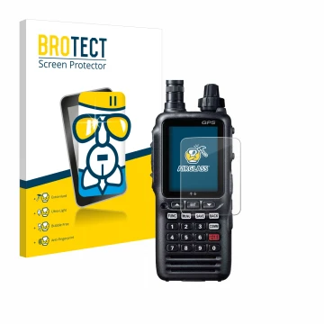 Vorderseite einer Produktverpackung mit dem Markenlogo BROTECT. Daneben ist das Gerät Yaesu FTA-850L mit dem zugehörigen Displ