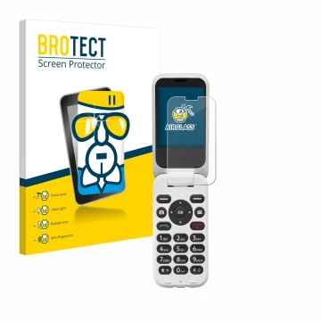 Vorderseite einer Produktverpackung mit dem Markenlogo BROTECT. Daneben ist das Gerät Doro 6820 mit dem zugehörigen Displaysch