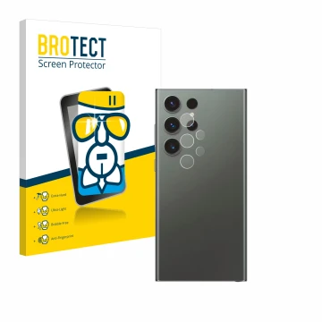 Vorderseite einer Produktverpackung mit dem Markenlogo BROTECT. Daneben ist das Gerät Samsung Galaxy S23 Ultra Enterprise Edit