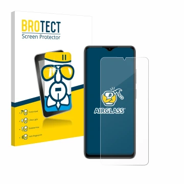 Vorderseite einer Produktverpackung mit dem Markenlogo BROTECT. Daneben ist das Gerät ZTE Blade A73 mit dem zugehörigen Displa