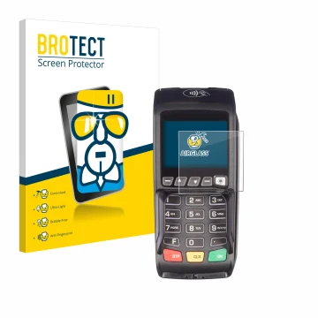 Vorderseite einer Produktverpackung mit dem Markenlogo BROTECT. Daneben ist das Gerät ingenico Desk/3500 mit dem zugehörigen D