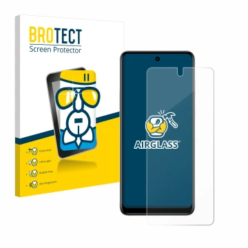 Vorderseite einer Produktverpackung mit dem Markenlogo BROTECT. Daneben ist das Gerät Motorola Moto E32s mit dem zugehörigen D
