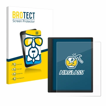 Vorderseite einer Produktverpackung mit dem Markenlogo BROTECT. Daneben ist das Gerät Boox Tab Ultra C mit dem zugehörigen Dis