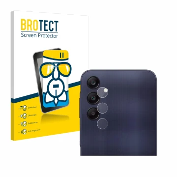 Vorderseite einer Produktverpackung mit dem Markenlogo BROTECT. Daneben ist das Gerät Samsung Galaxy A25 5G (NUR Kamera) mit d