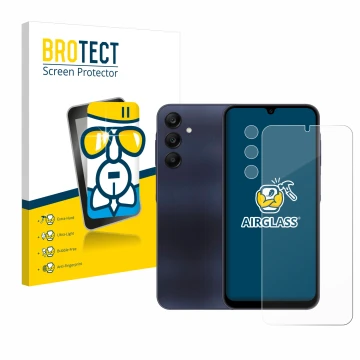 Vorderseite einer Produktverpackung mit dem Markenlogo BROTECT. Daneben ist das Gerät Samsung Galaxy A25 5G (Display+Kamera) m