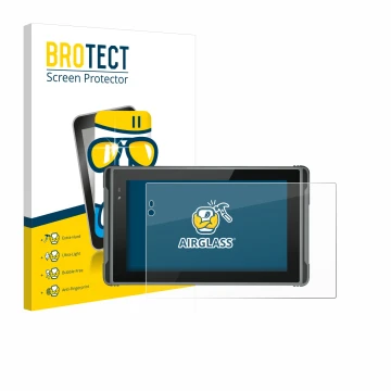 Vorderseite einer Produktverpackung mit dem Markenlogo BROTECT. Daneben ist das Gerät Hugerock X7 mit dem zugehörigen Displays