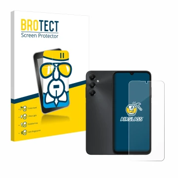 Vorderseite einer Produktverpackung mit dem Markenlogo BROTECT. Daneben ist das Gerät Samsung Galaxy A05s mit dem zugehörigen 