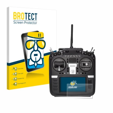 Vorderseite einer Produktverpackung mit dem Markenlogo BROTECT. Daneben ist das Gerät Radiomaster TX16S Mark II mit dem zugehö
