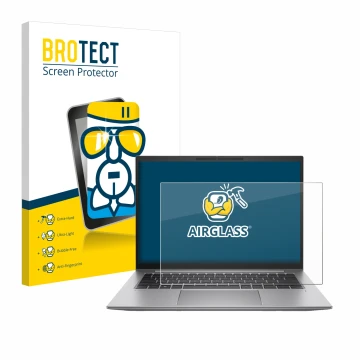 Vorderseite einer Produktverpackung mit dem Markenlogo BROTECT. Daneben ist das Gerät HP Zbook Firefly 14 G10 mit dem zugehöri