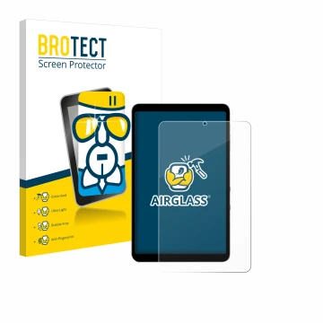Vorderseite einer Produktverpackung mit dem Markenlogo BROTECT. Daneben ist das Gerät Alldocube iPlay 50 mini Pro mit dem zuge