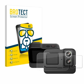 Vorderseite einer Produktverpackung mit dem Markenlogo BROTECT. Daneben ist das Gerät SJCAM SJ20 Dual Lens mit dem zugehörigen