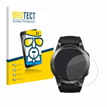 Vorderseite einer Produktverpackung mit dem Markenlogo BROTECT. Daneben ist das Gerät Zeblaze Stratos 3 mit dem zugehörigen Di