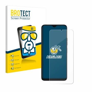 Vorderseite einer Produktverpackung mit dem Markenlogo BROTECT. Daneben ist das Gerät Tecno Spark 10 5G mit dem zugehörigen Di