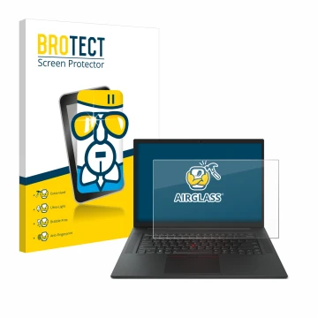 Vorderseite einer Produktverpackung mit dem Markenlogo BROTECT. Daneben ist das Gerät Lenovo ThinkPad P1 Gen 6 16