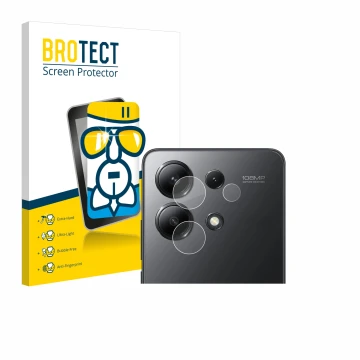 Vorderseite einer Produktverpackung mit dem Markenlogo BROTECT. Daneben ist das Gerät Xiaomi Redmi Note 13 5G (NUR Kameraschut