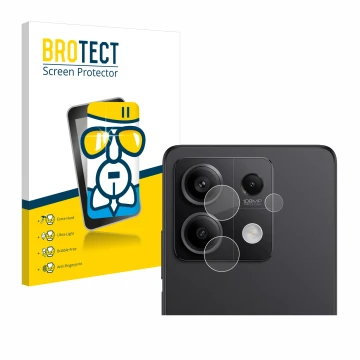 Vorderseite einer Produktverpackung mit dem Markenlogo BROTECT. Daneben ist das Gerät Xiaomi Redmi Note 13 Pro 5G (NUR Kameras