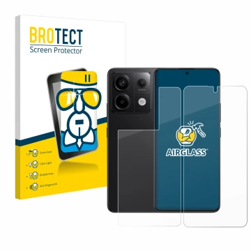Vorderseite einer Produktverpackung mit dem Markenlogo BROTECT. Daneben ist das Gerät Xiaomi Redmi Note 13 Pro 5G (Display+Rüc