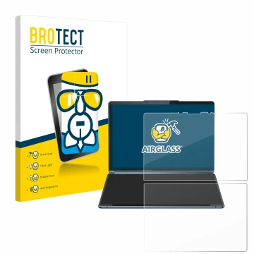 Vorderseite einer Produktverpackung mit dem Markenlogo BROTECT. Daneben ist das Gerät Lenovo Yoga Book 9i Gen 9 mit dem zugehö