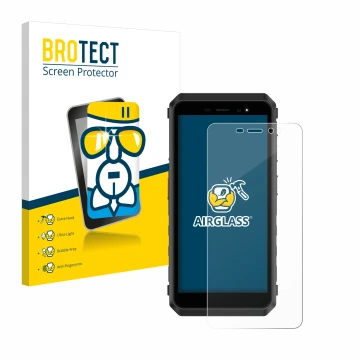Vorderseite einer Produktverpackung mit dem Markenlogo BROTECT. Daneben ist das Gerät Ulefone Power Armor X11 Pro mit dem zuge