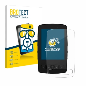 Vorderseite einer Produktverpackung mit dem Markenlogo BROTECT. Daneben ist das Gerät TwoNav Aventura 2 Plus mit dem zugehörig