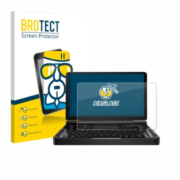 Vorderseite einer Produktverpackung mit dem Markenlogo BROTECT. Daneben ist das Gerät GPD Win Mini (2024) mit dem zugehörigen 