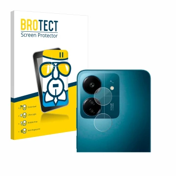 Vorderseite einer Produktverpackung mit dem Markenlogo BROTECT. Daneben ist das Gerät Xiaomi Redmi 13C (NUR Kameraschutz) mit 