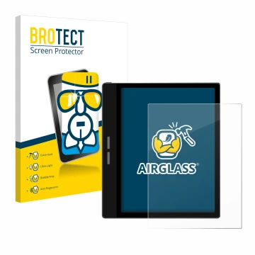 Vorderseite einer Produktverpackung mit dem Markenlogo BROTECT. Daneben ist das Gerät Bigme B751C mit dem zugehörigen Displays