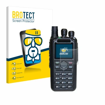 Vorderseite einer Produktverpackung mit dem Markenlogo BROTECT. Daneben ist das Gerät AnyTone AT-D878UV II Plus mit dem zugehö