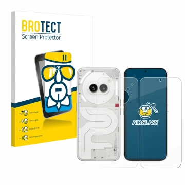 Vorderseite einer Produktverpackung mit dem Markenlogo BROTECT. Daneben ist das Gerät Nothing Phone (2a) (Display+Rückseite) m