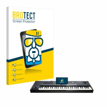 Vorderseite einer Produktverpackung mit dem Markenlogo BROTECT. Daneben ist das Gerät KORG Pa5X mit dem zugehörigen Displaysch