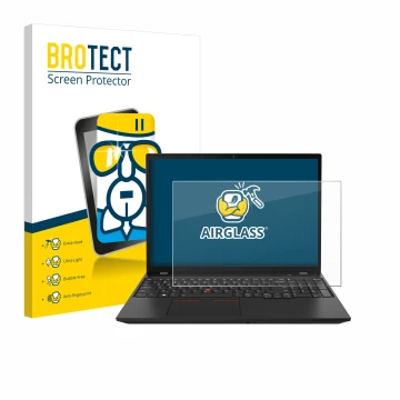 Vorderseite einer Produktverpackung mit dem Markenlogo BROTECT. Daneben ist das Gerät Lenovo ThinkPad P16s Gen 2 mit dem zugeh